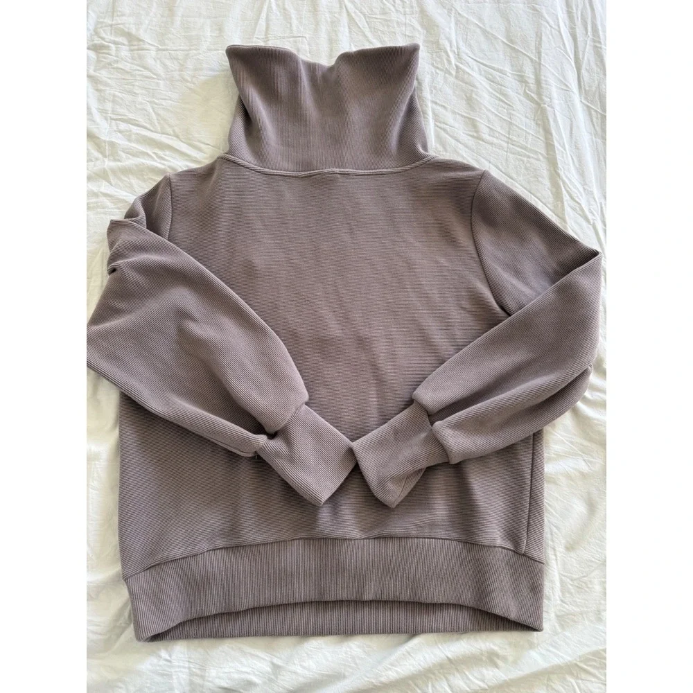 Varley Vine Half Zip Pullover Large Taupe Ribbed Funnel Neck Quiet Luxury